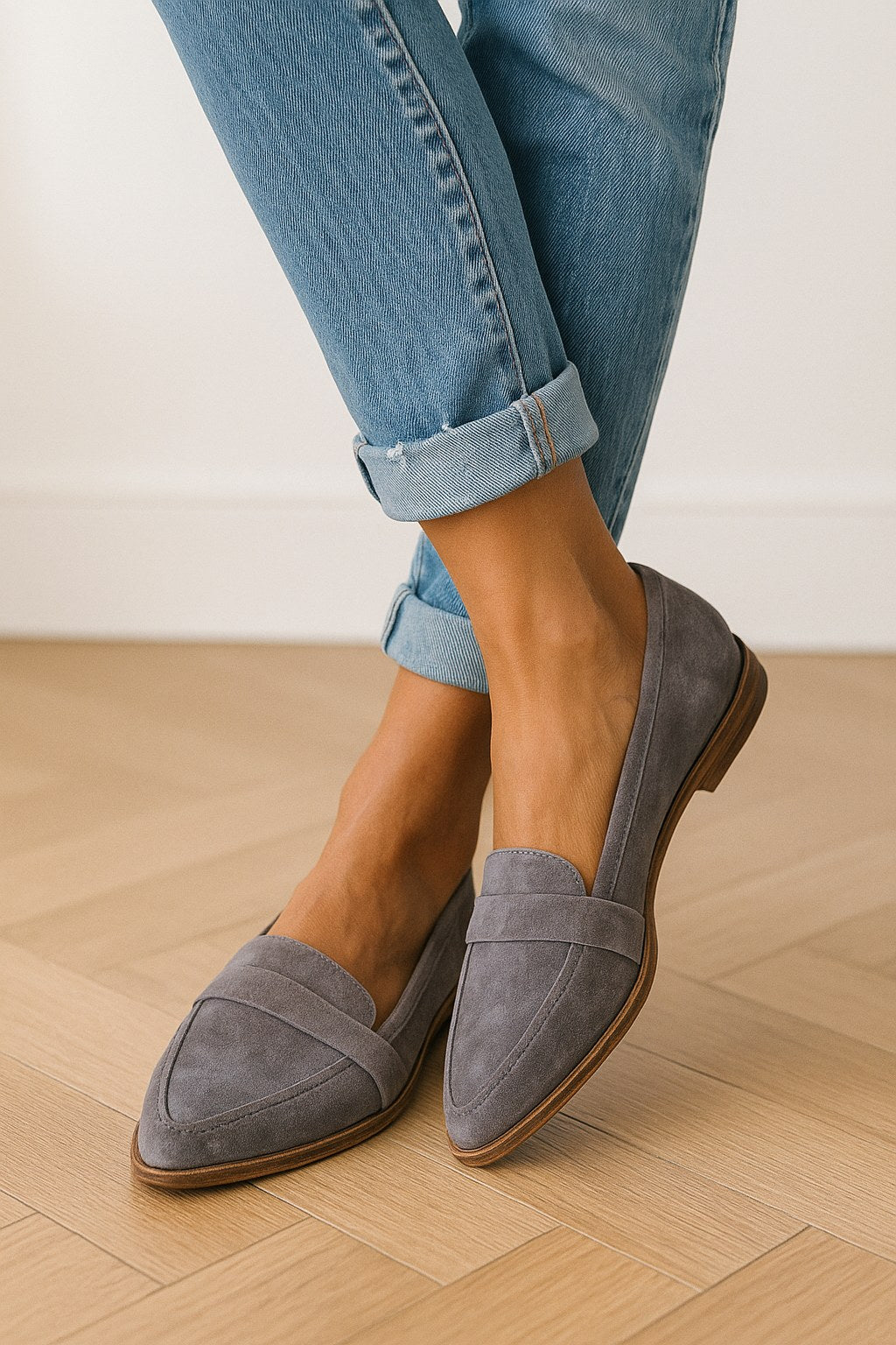 Madison | Women's Gray Suede Loafers with Low Heel - image 1