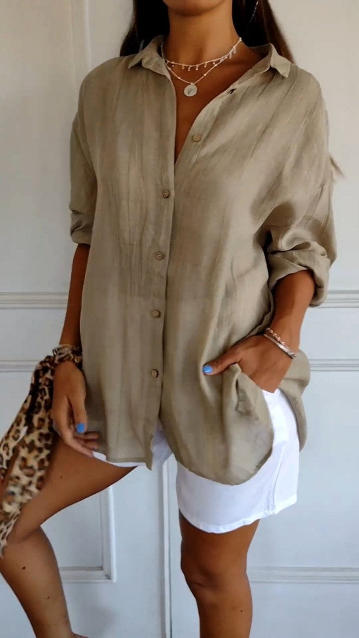 Madison | Women's Linen Button-Down Shirt - Pink