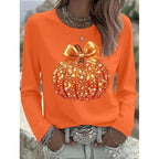 Madison | Women's Long-Sleeve Pumpkin Top, Shimmering Autumn Top | The Dress Cellar | Orange