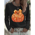 Madison | Women's Long-Sleeve Pumpkin Top, Shimmering Autumn Top | The Dress Cellar | Black