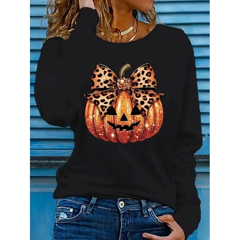Madison | Women's Long-Sleeve Pumpkin Top, Shimmering Autumn Top | The Dress Cellar | Dark Gray