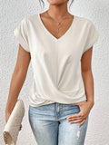 Madison | Women's Twist-Knot V-Neck Short Sleeve Blouse - White