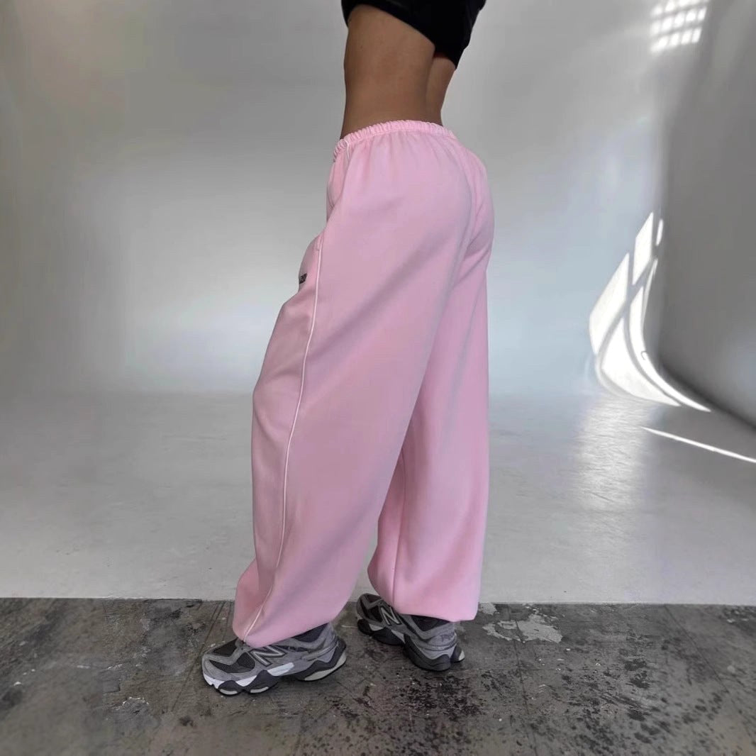 Maelle | Women's Baggy-Fit Sweatpants with Side Stripe, Wide-Leg Lounge Trousers | The Dress Cellar | Black
