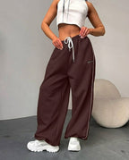 Maelle | Women's Baggy-Fit Sweatpants with Side Stripe, Wide-Leg Lounge Trousers | The Dress Cellar