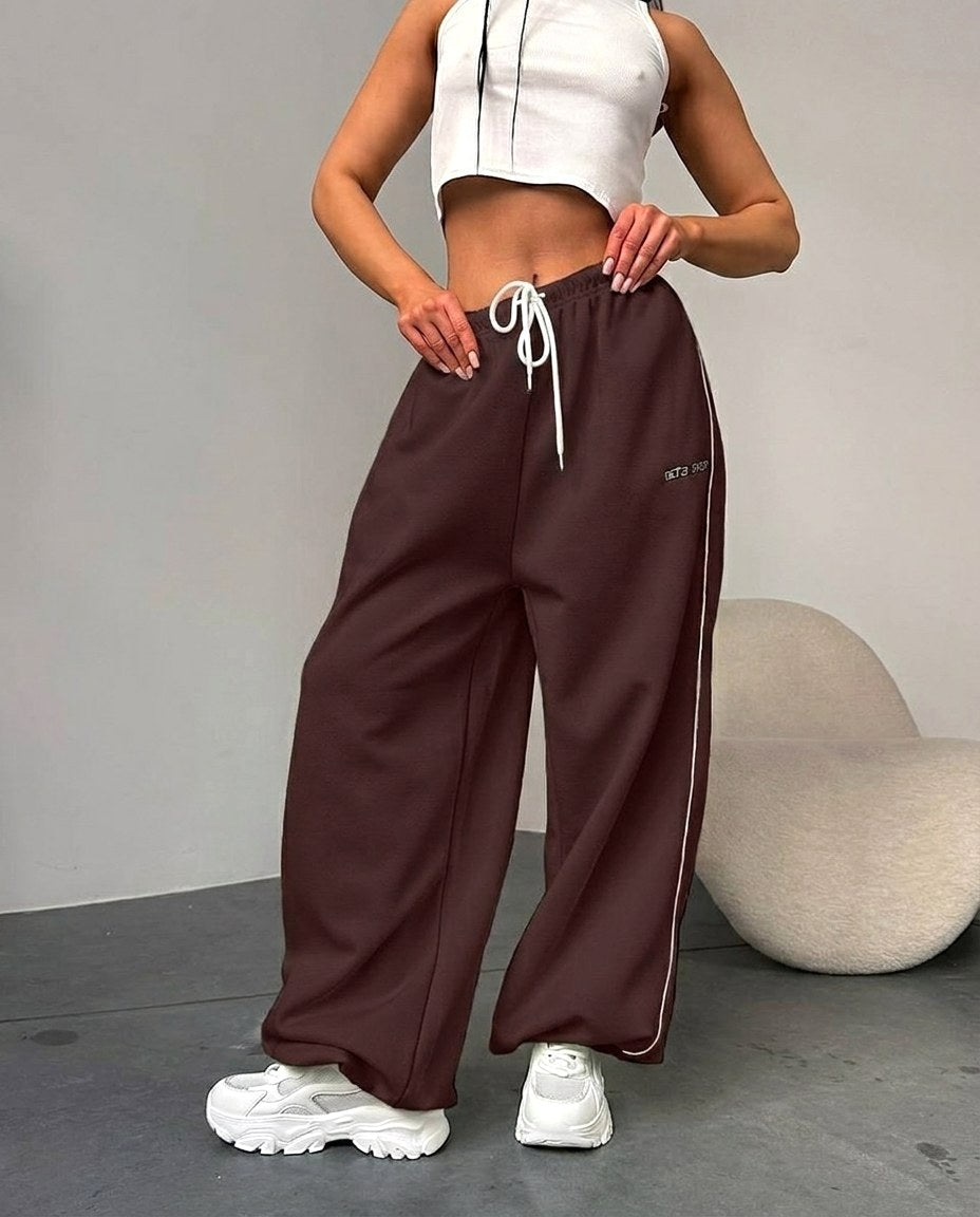 Maelle | Women's Baggy-Fit Sweatpants with Side Stripe, Wide-Leg Lounge Trousers | The Dress Cellar