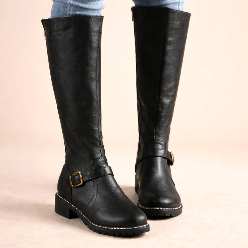 Maisie | Women's Knee-High Leather Boots, Side-Zip Block Heel Riding Boots | The Dress Cellar