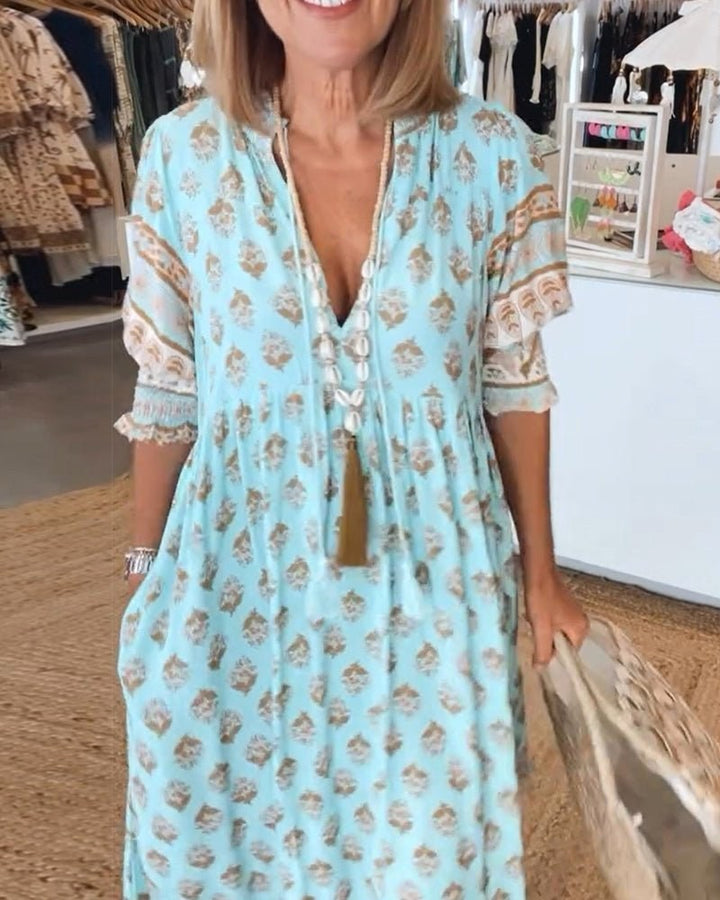 Mana | Women's Floral V-Neck Midi Dress - image 15