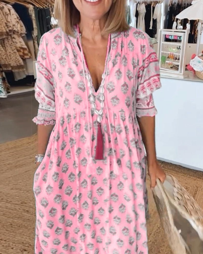Mana | Women's Floral V-Neck Midi Dress - image 21