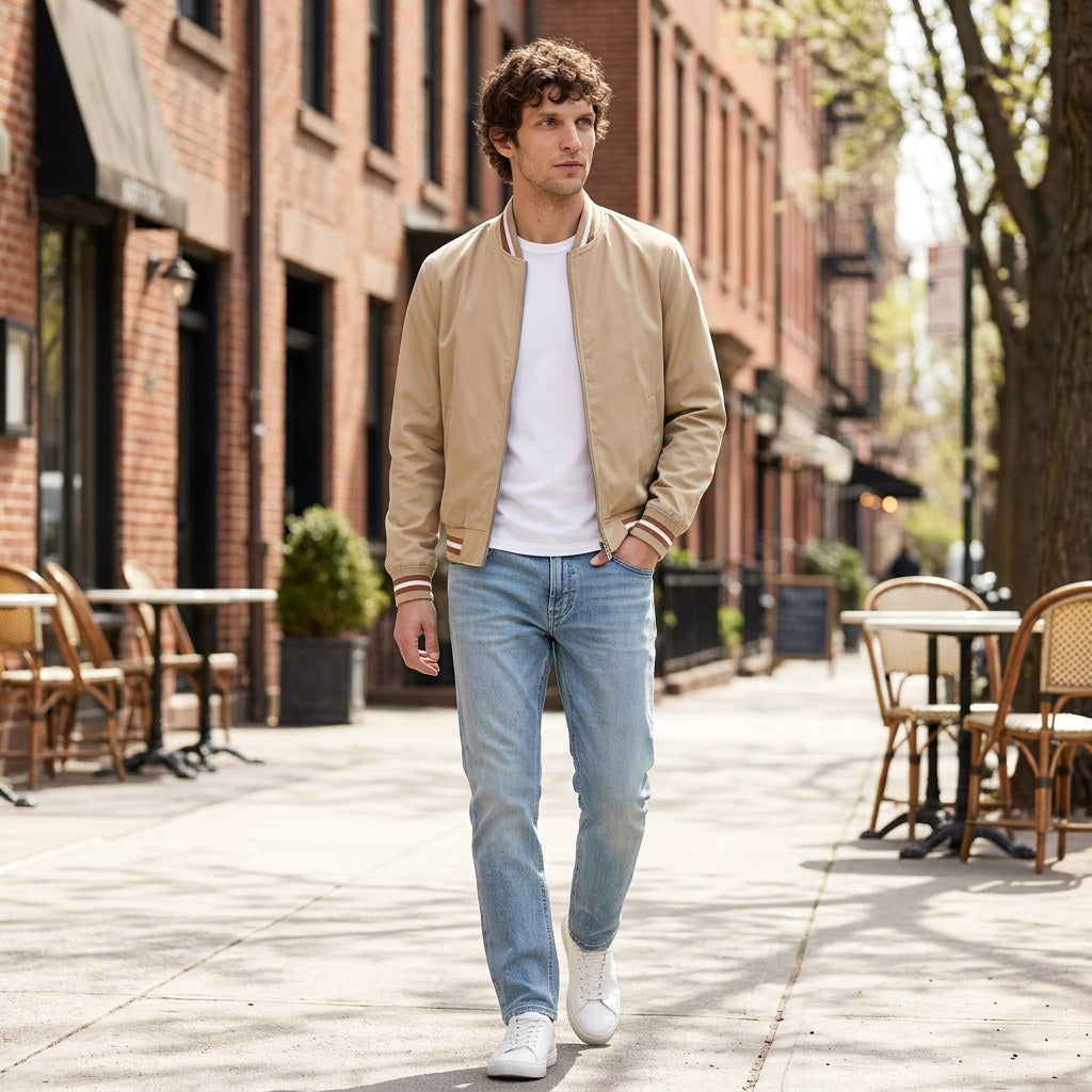 Martin | Lightweight Bomber Jacket with Contrast Details; Sporty Transitional Jacket | The Dress Cellar
