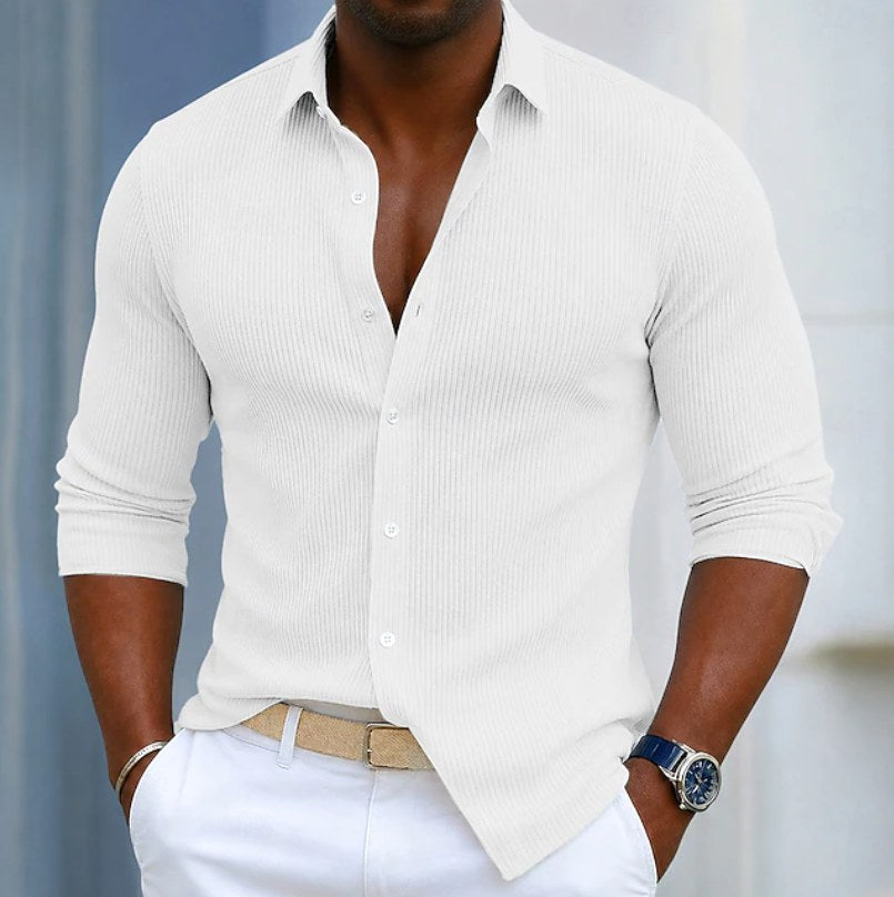Eugene | Men's Slim Fit Textured Henley Shirt, Contemporary Wrap-Neck Shirt | The Dress Cellar
