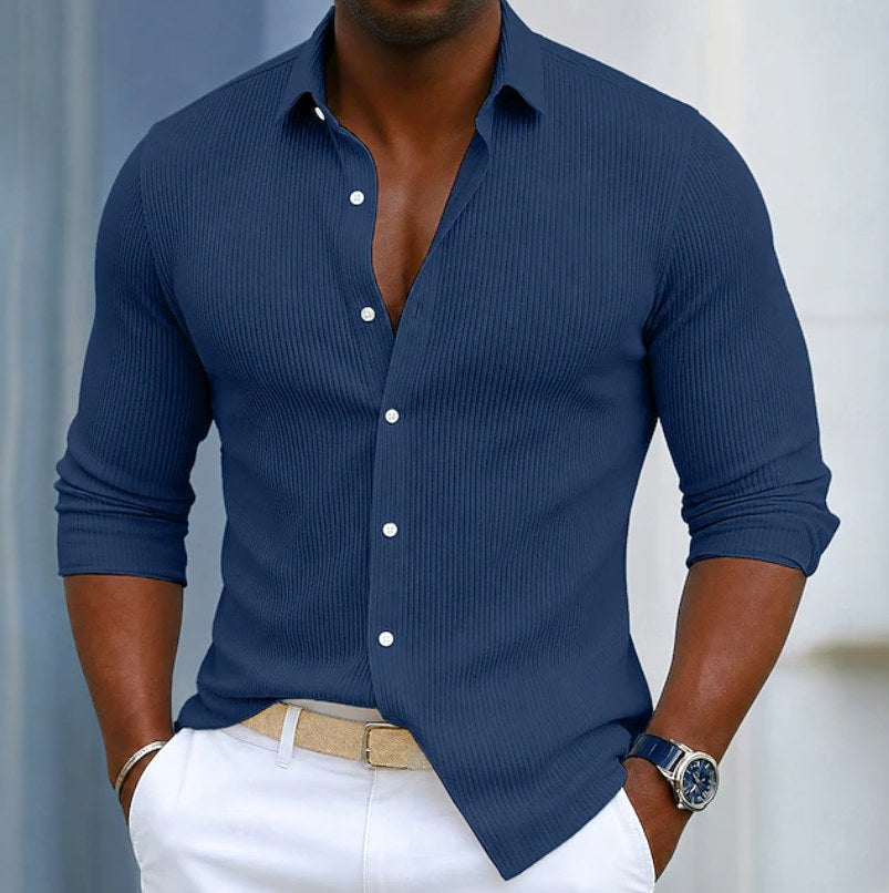 Eugene | Men's Slim Fit Textured Henley Shirt, Contemporary Wrap-Neck Shirt | The Dress Cellar