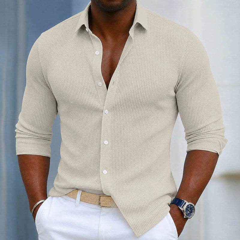 Eugene | Men's Slim Fit Textured Henley Shirt, Contemporary Wrap-Neck Shirt | The Dress Cellar