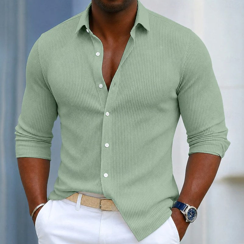 Eugene | Men's Slim Fit Textured Henley Shirt, Contemporary Wrap-Neck Shirt | The Dress Cellar