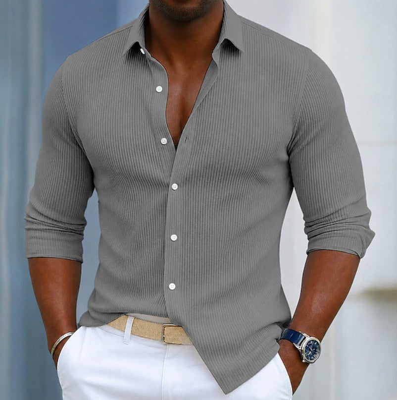 Eugene | Men's Slim Fit Textured Henley Shirt, Contemporary Wrap-Neck Shirt | The Dress Cellar