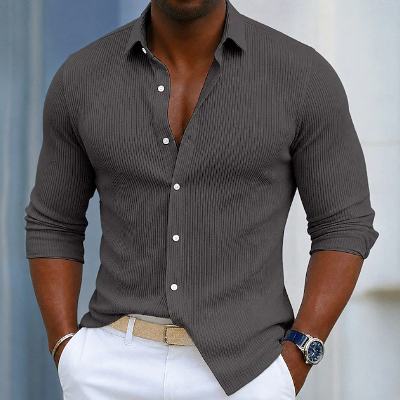 Eugene | Men's Slim Fit Textured Henley Shirt, Contemporary Wrap-Neck Shirt | The Dress Cellar