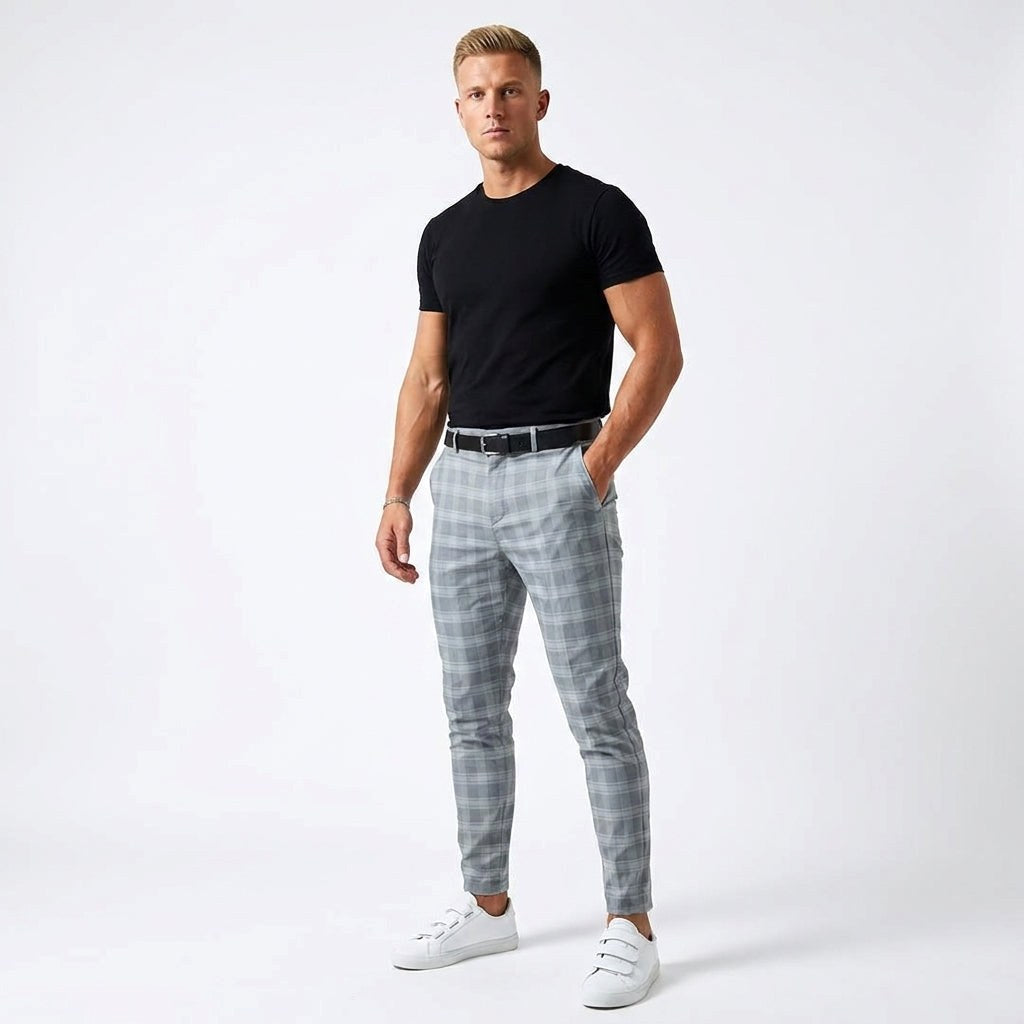 Mark | Men's Windowpane-Pattern Trousers – Elegant Business Trousers | The Dress Cellar