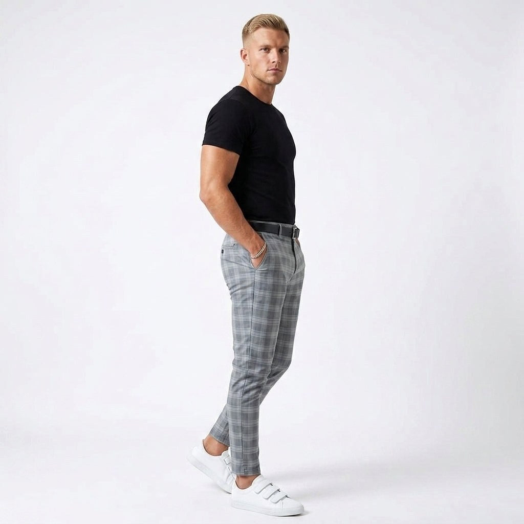 Mark | Men's Windowpane-Pattern Trousers – Elegant Business Trousers | The Dress Cellar