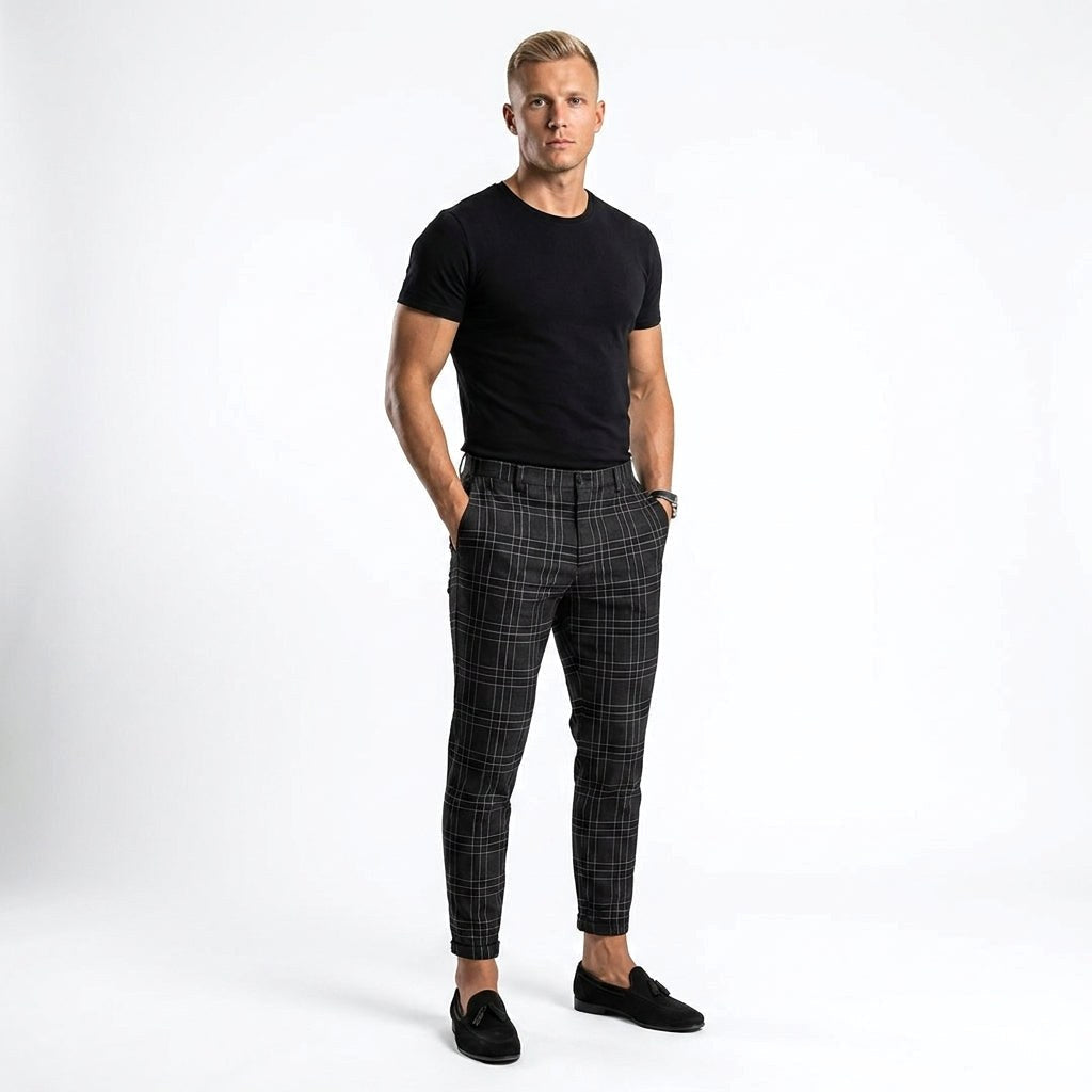Mark | Men's Windowpane-Pattern Trousers – Elegant Business Trousers | The Dress Cellar