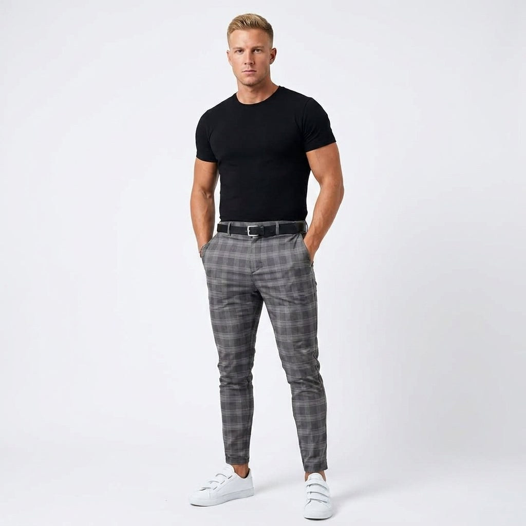 Mark | Men's Windowpane-Pattern Trousers – Elegant Business Trousers | The Dress Cellar