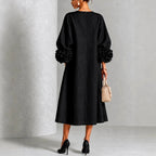 Margaret | Women's A-Line Midi Dress with Floral Cuffs | The Dress Cellar