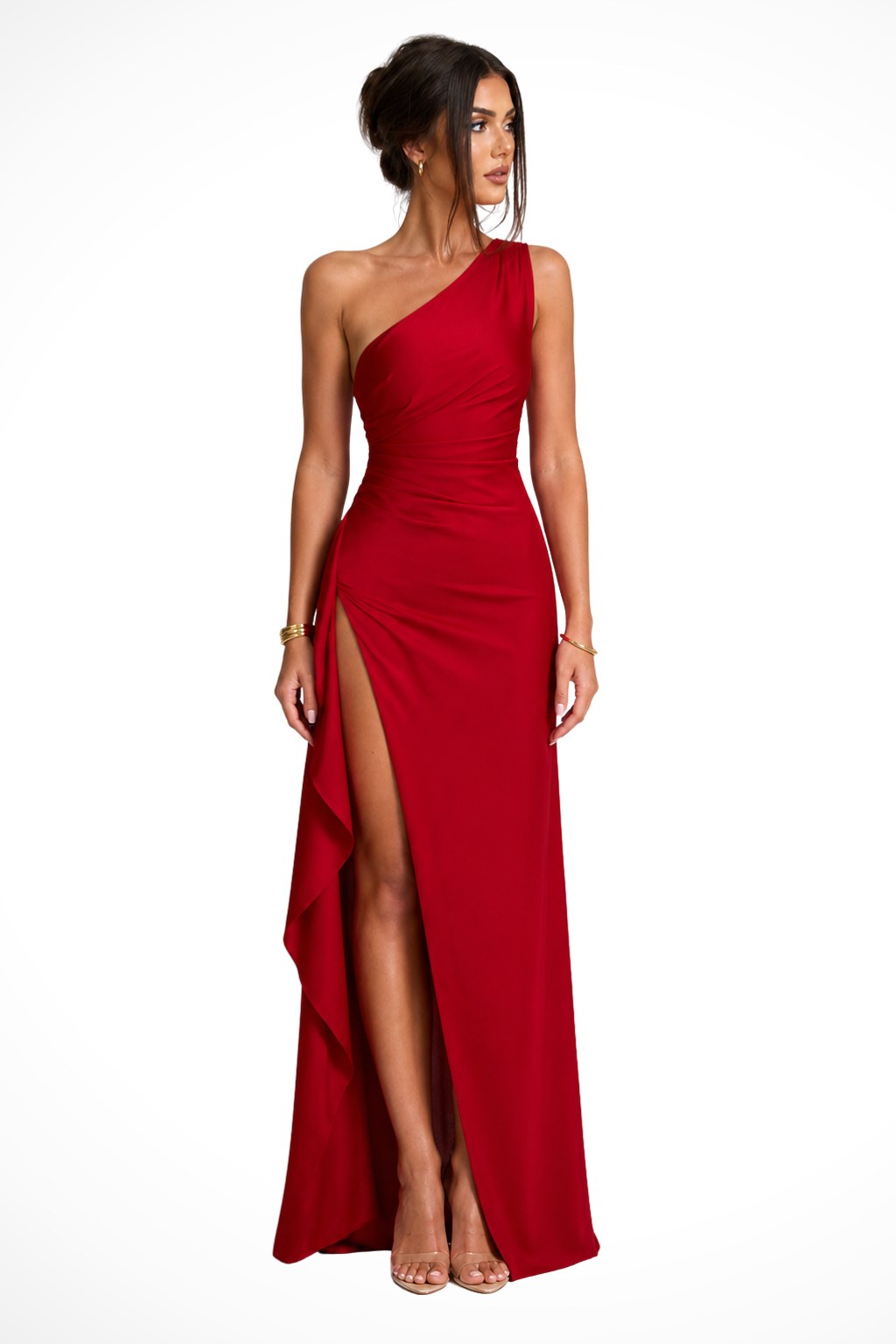 Tessa | Women's One-Shoulder Maxi Dress with Side Split, Evening Maxi Dress | The Dress Cellar