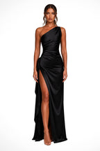 Tessa | Women's One-Shoulder Maxi Dress with Side Split, Evening Maxi Dress | The Dress Cellar