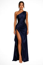 Tessa | Women's One-Shoulder Maxi Dress with Side Split, Evening Maxi Dress | The Dress Cellar