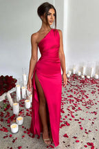 Tessa | Women's One-Shoulder Maxi Dress with Side Split, Evening Maxi Dress | The Dress Cellar