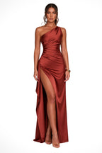 Tessa | Women's One-Shoulder Maxi Dress with Side Split, Evening Maxi Dress | The Dress Cellar