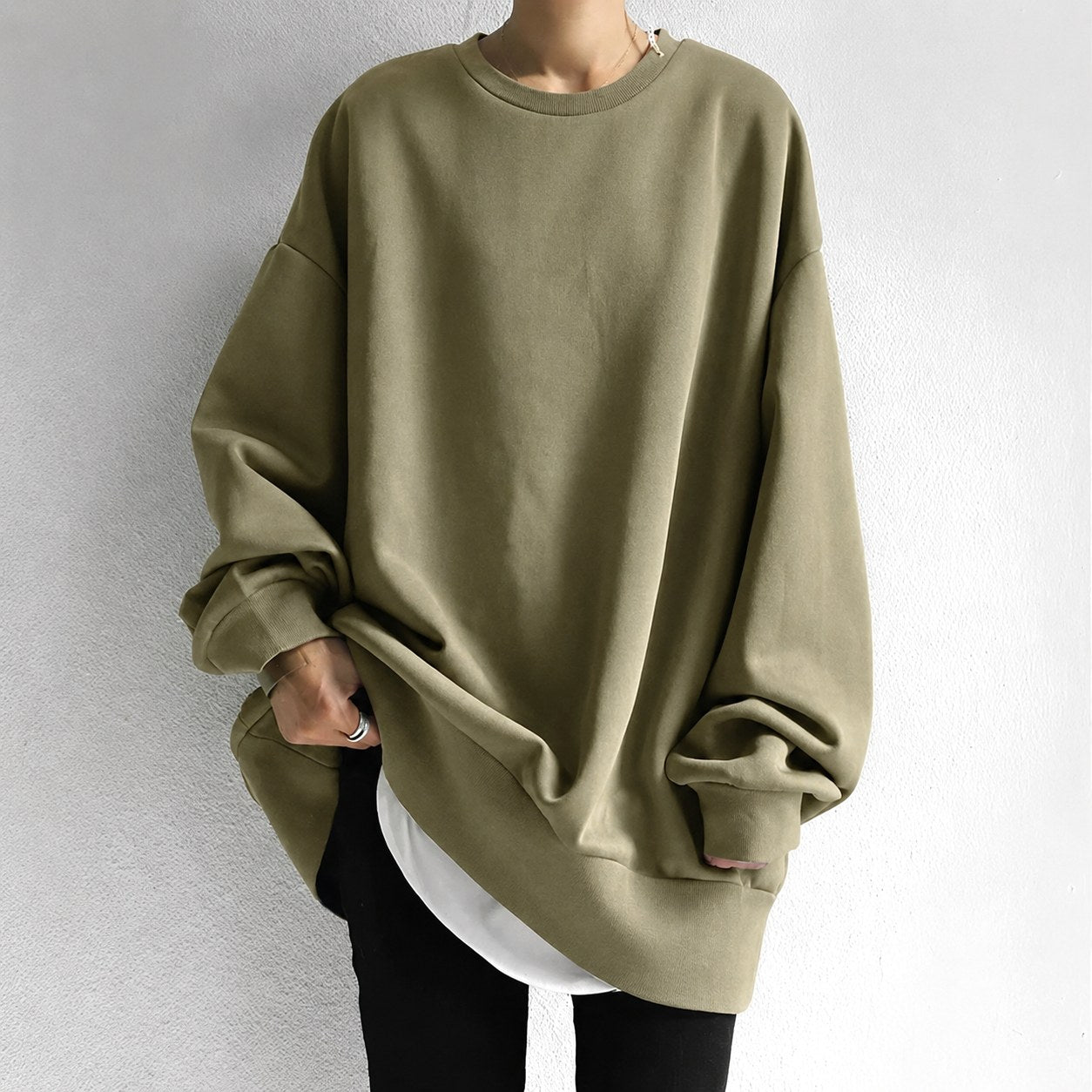 Marianne | Women's Oversized Crew Neck Tunic Sweater, Drop Shoulder Knitwear | The Dress Cellar | Brown