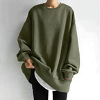 Marianne | Women's Oversized Crew Neck Tunic Sweater, Drop Shoulder Knitwear | The Dress Cellar | Army Green
