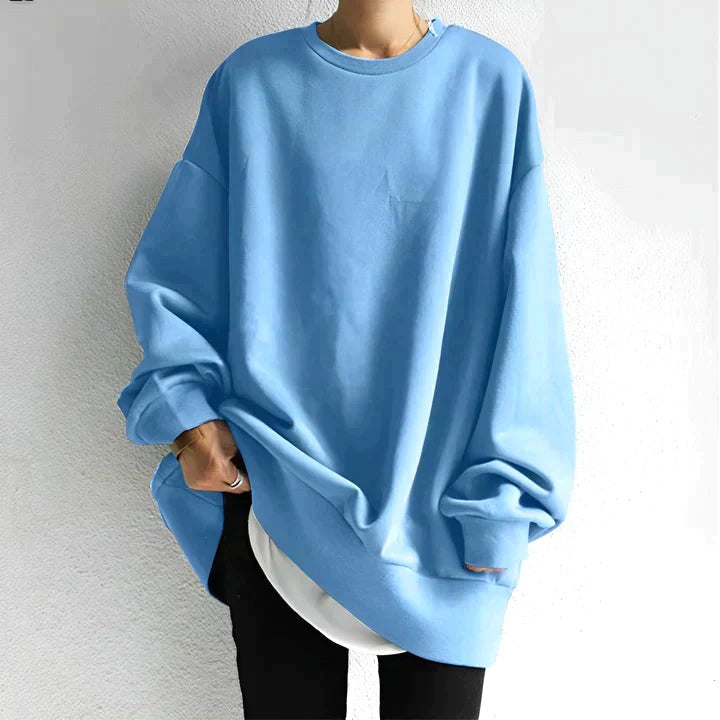 Marianne | Women's Oversized Crew Neck Tunic Sweater, Drop Shoulder Knitwear | The Dress Cellar | Light Blue