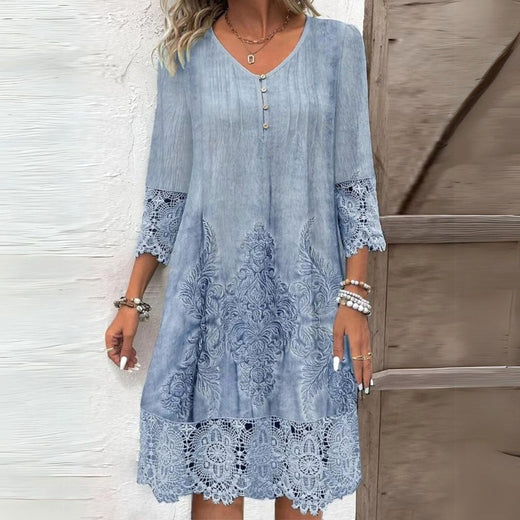Maribel | Women's Floral Midi Dress - Blue