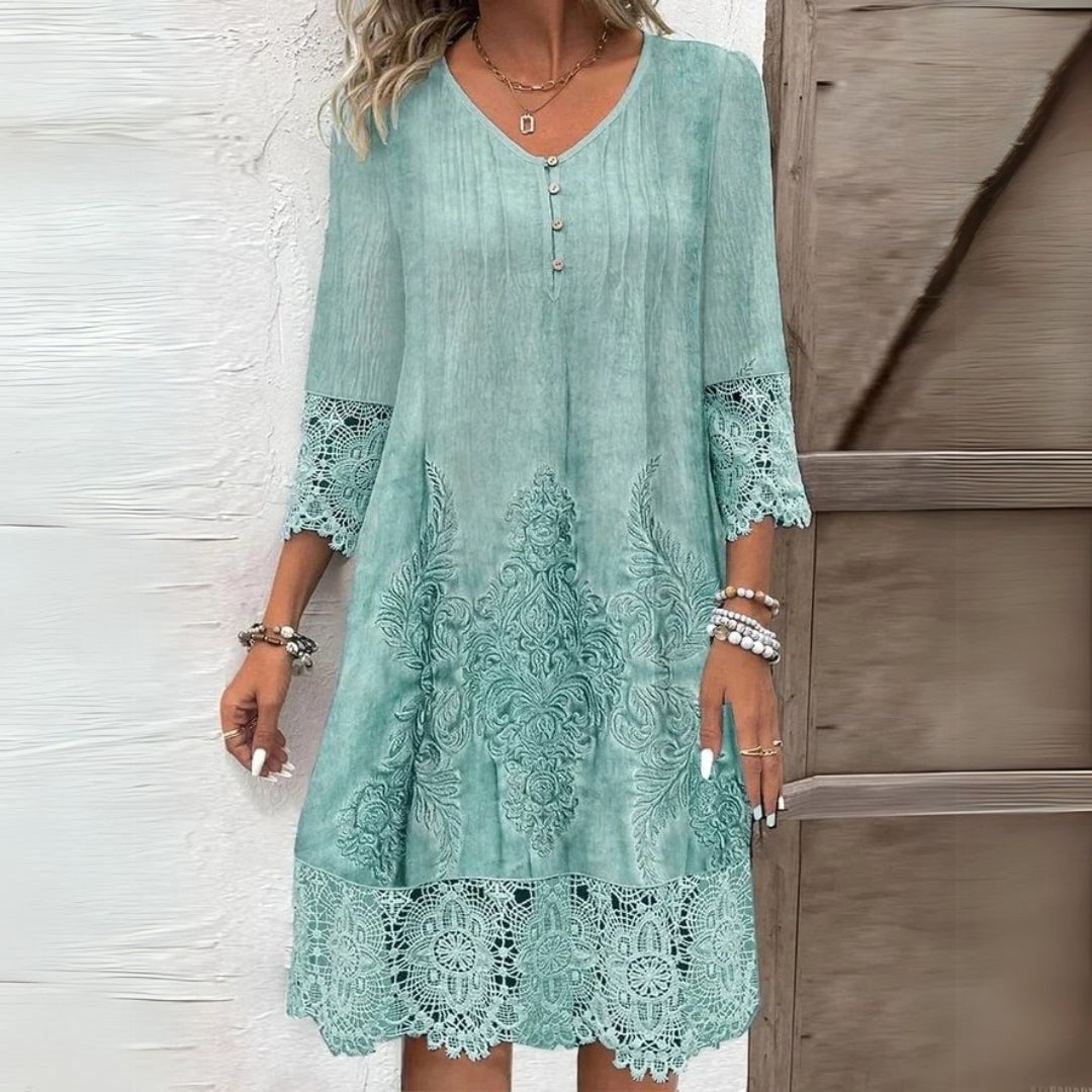 Maribel | Women's Floral Midi Dress - Green