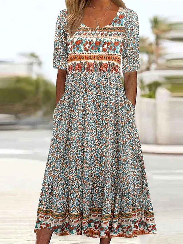 Marlowe | Women's Boho Print Midi Dress - Multicolor A