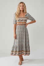 Marlowe | Women's Boho Print Midi Dress - Multicolor B