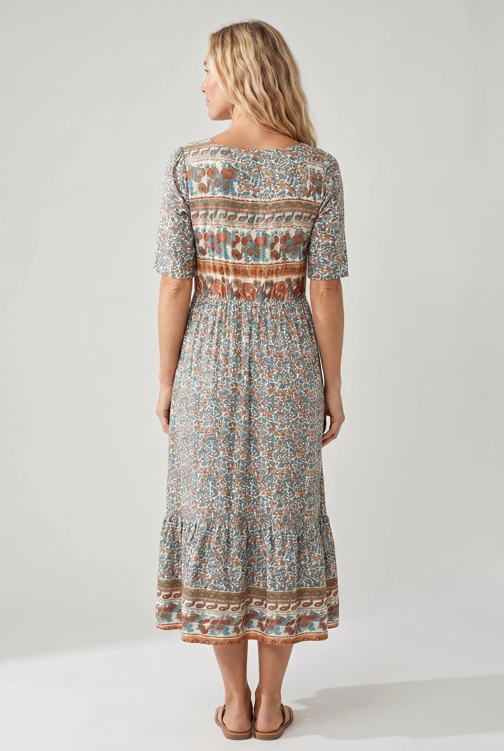 Marlowe | Women's Boho Print Midi Dress - Multicolor D