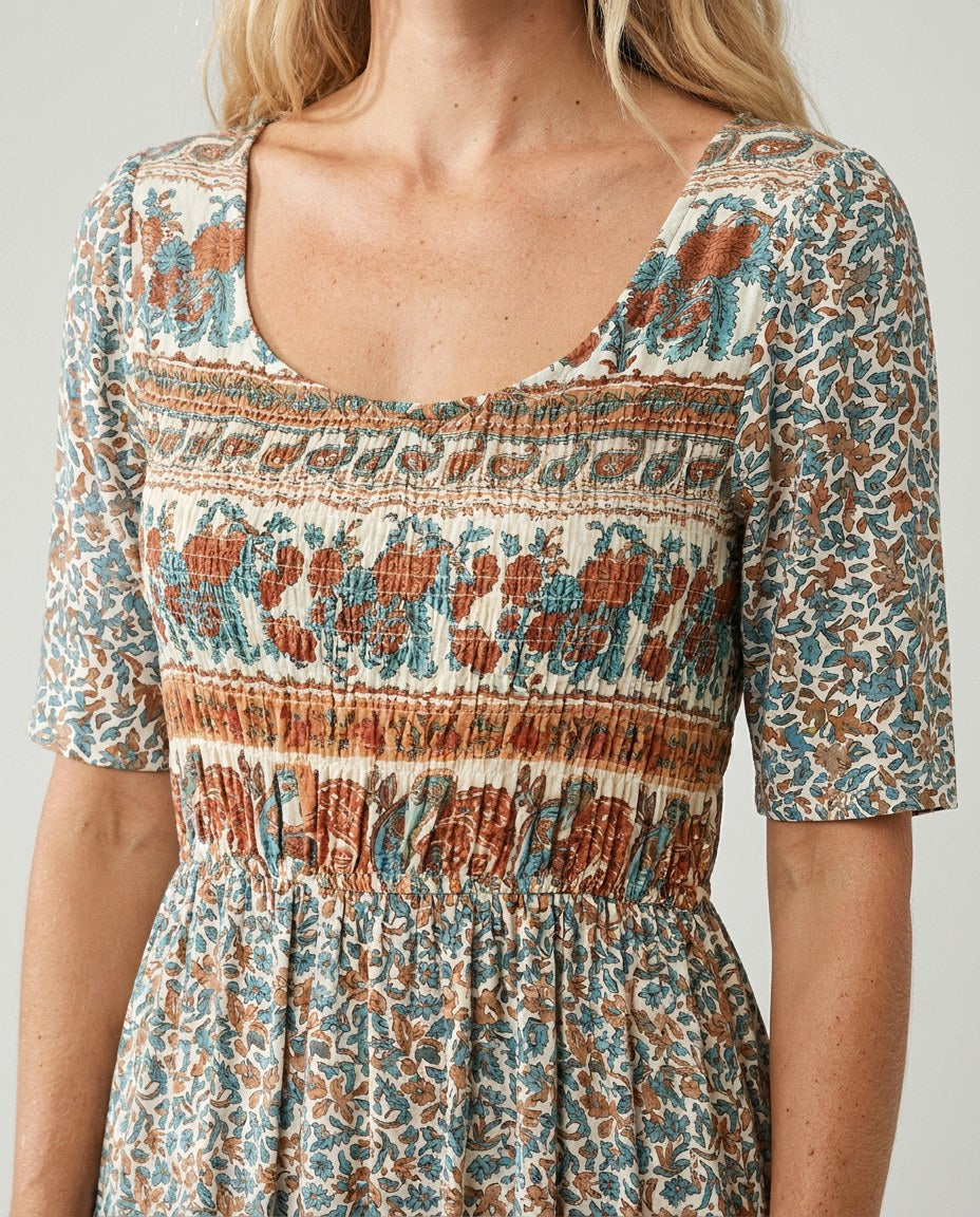 Marlowe | Women's Boho Print Midi Dress - Multicolor E