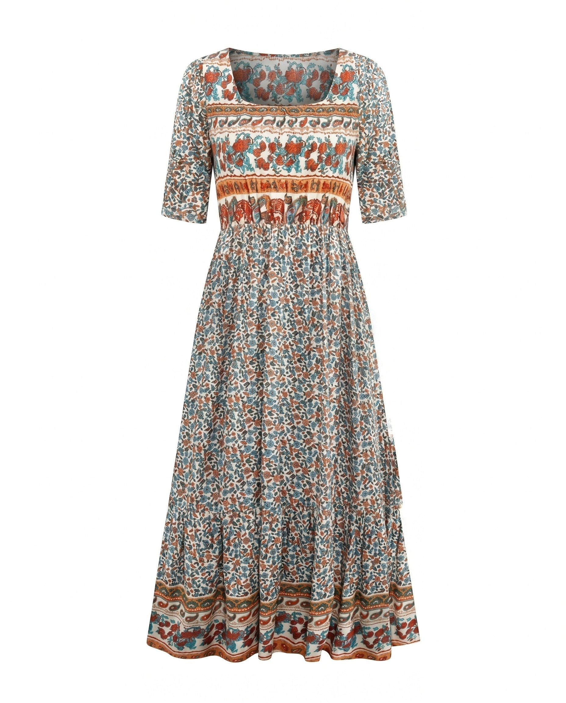 Marlowe | Women's Boho Print Midi Dress - Multicolor F