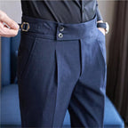 Mason | Men's Double-Pleat High-Waist Trousers, Tailored Tapered Trousers | The Dress Cellar | Blue