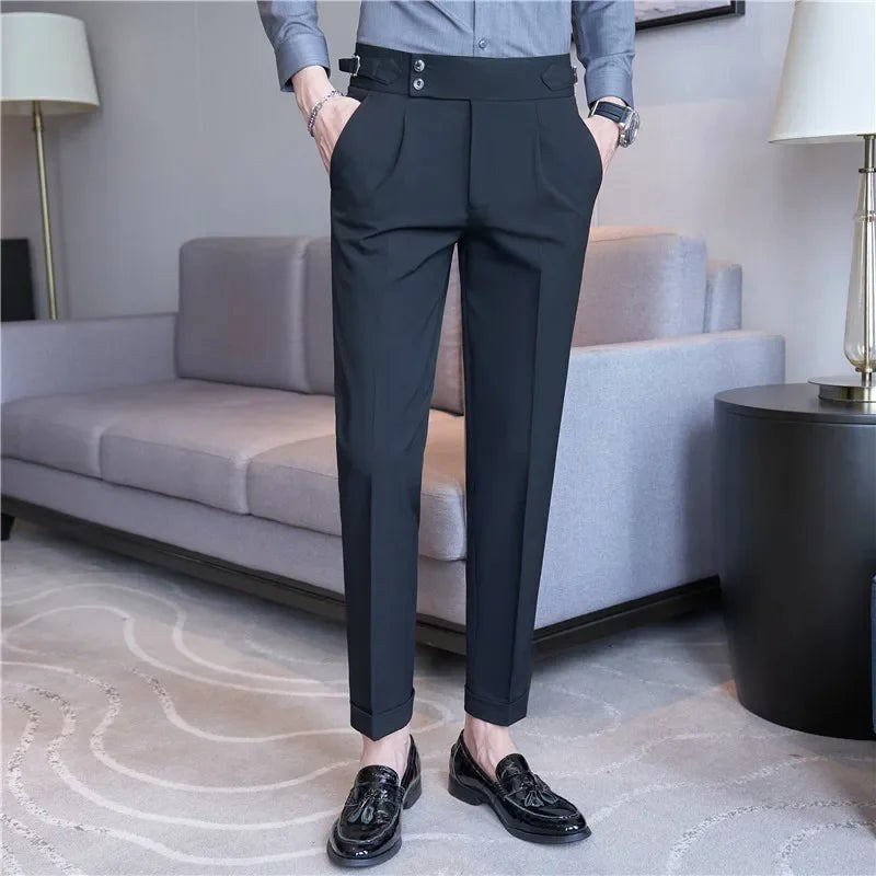 Mason | Men's Double-Pleat High-Waist Trousers, Tailored Tapered Trousers | The Dress Cellar