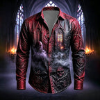 Mason | Men's Gothic Print Button-Up Shirt, Halloween Statement Shirt | The Dress Cellar | Red