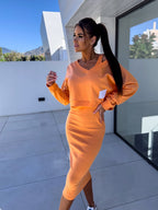Mathilde | Women's Two-Piece Sweatshirt and Dress Set, Relaxed Layering Set | The Dress Cellar | Orange