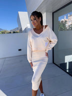 Mathilde | Women's Two-Piece Sweatshirt and Dress Set, Relaxed Layering Set | The Dress Cellar | Cream