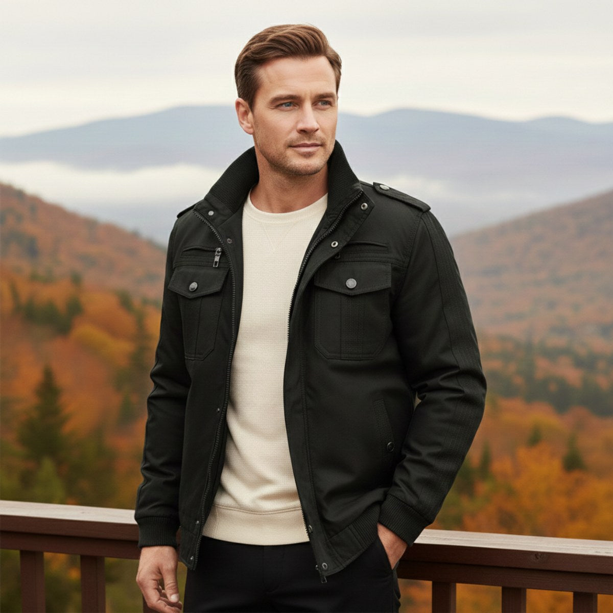 Maxwell | Men's Fleece-Lined Zip-Up Jacket, Military-Style Autumn Coat | The Dress Cellar