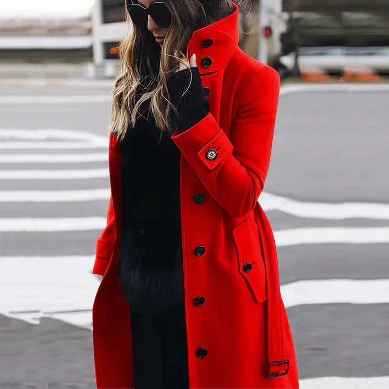 Sloane | Women's Double-Breasted Trench Coat with Waist Belt, Collared Fall Coat | The Dress Cellar