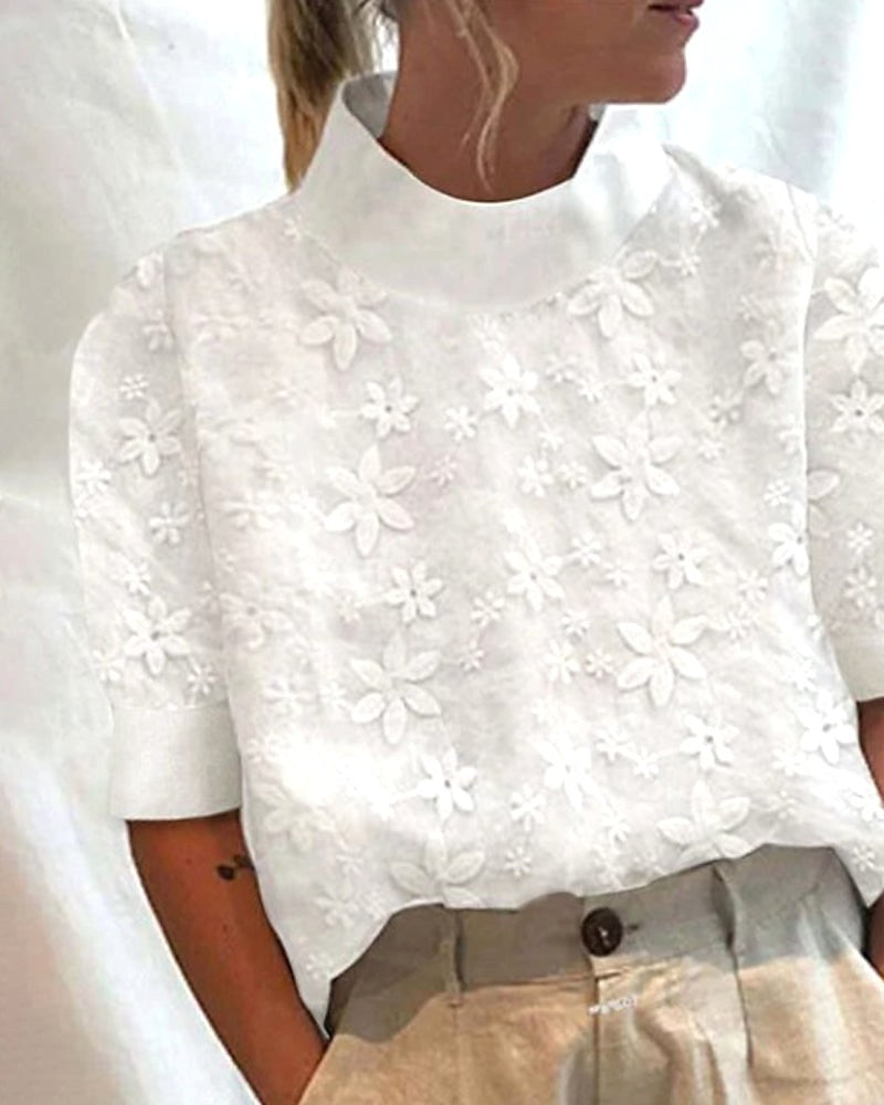 Megan | Women's Floral Stand-Up Collar Blouse - image 3
