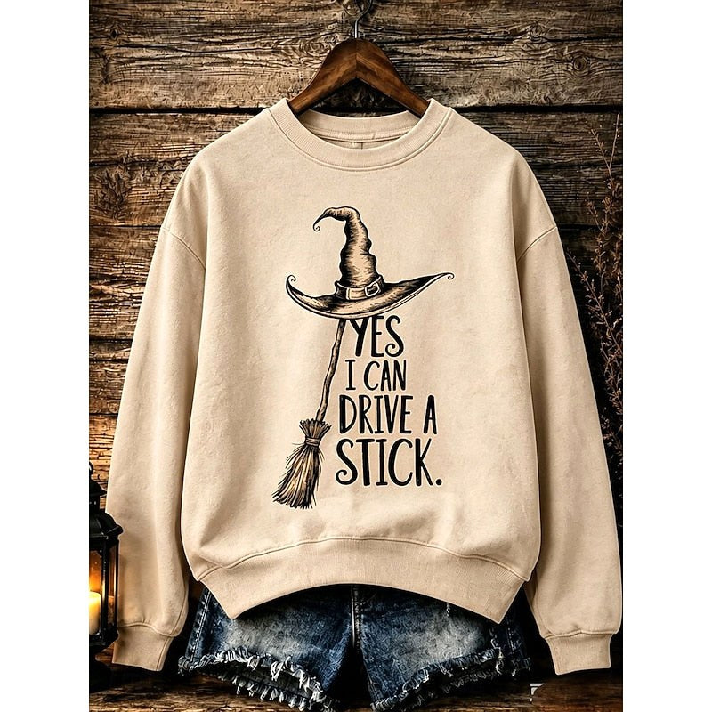Megan | Women's Halloween Witch Graphic Sweatshirt, Relaxed Crew Neck Sweater | The Dress Cellar