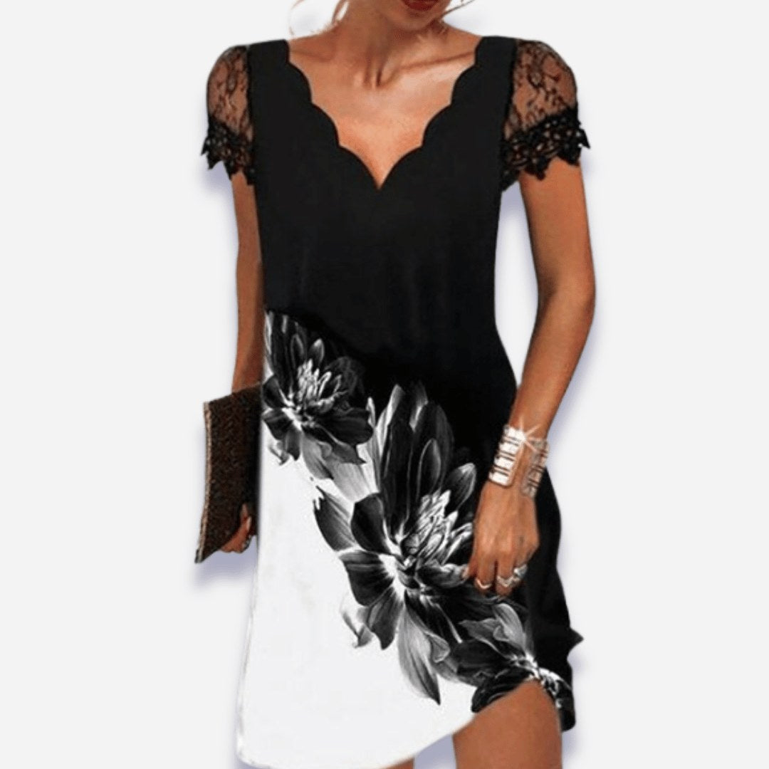 Melissa | Women's Tummy Control Evening Dress - Black and White