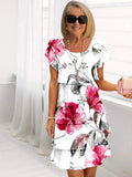 Mia | Women's Ruffled Floral Pleated Dress - White